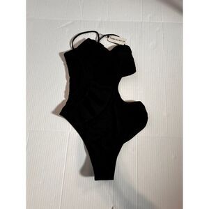 Sporlike‎ Classic Black One-Piece Swimsuit Adjustable Straps cut-out ruffle nwt